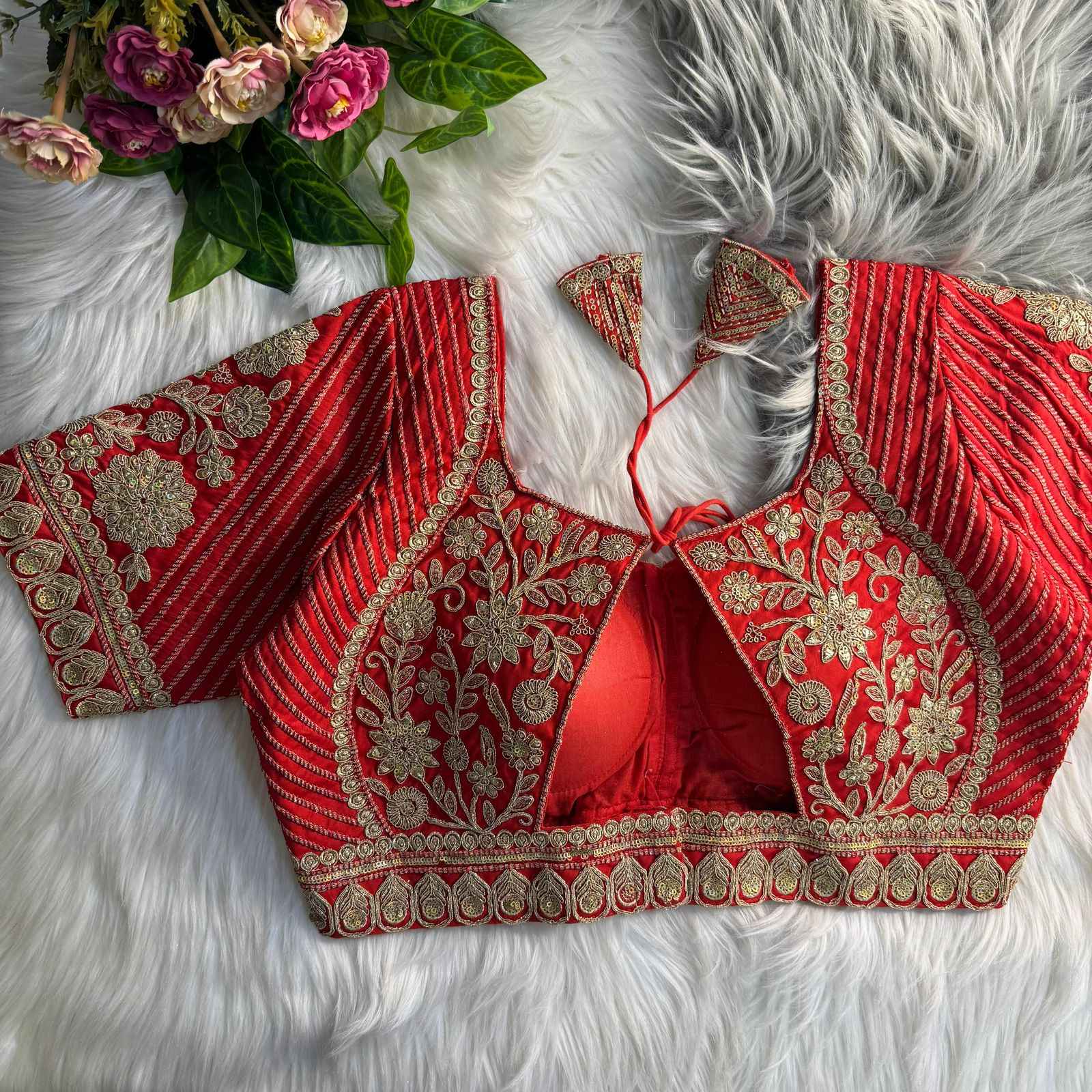 HEAVY PURE ITALIAN SILK MADHUBALA STYLE BRIDAL BLOUSE AT WHOLESALE PRICE