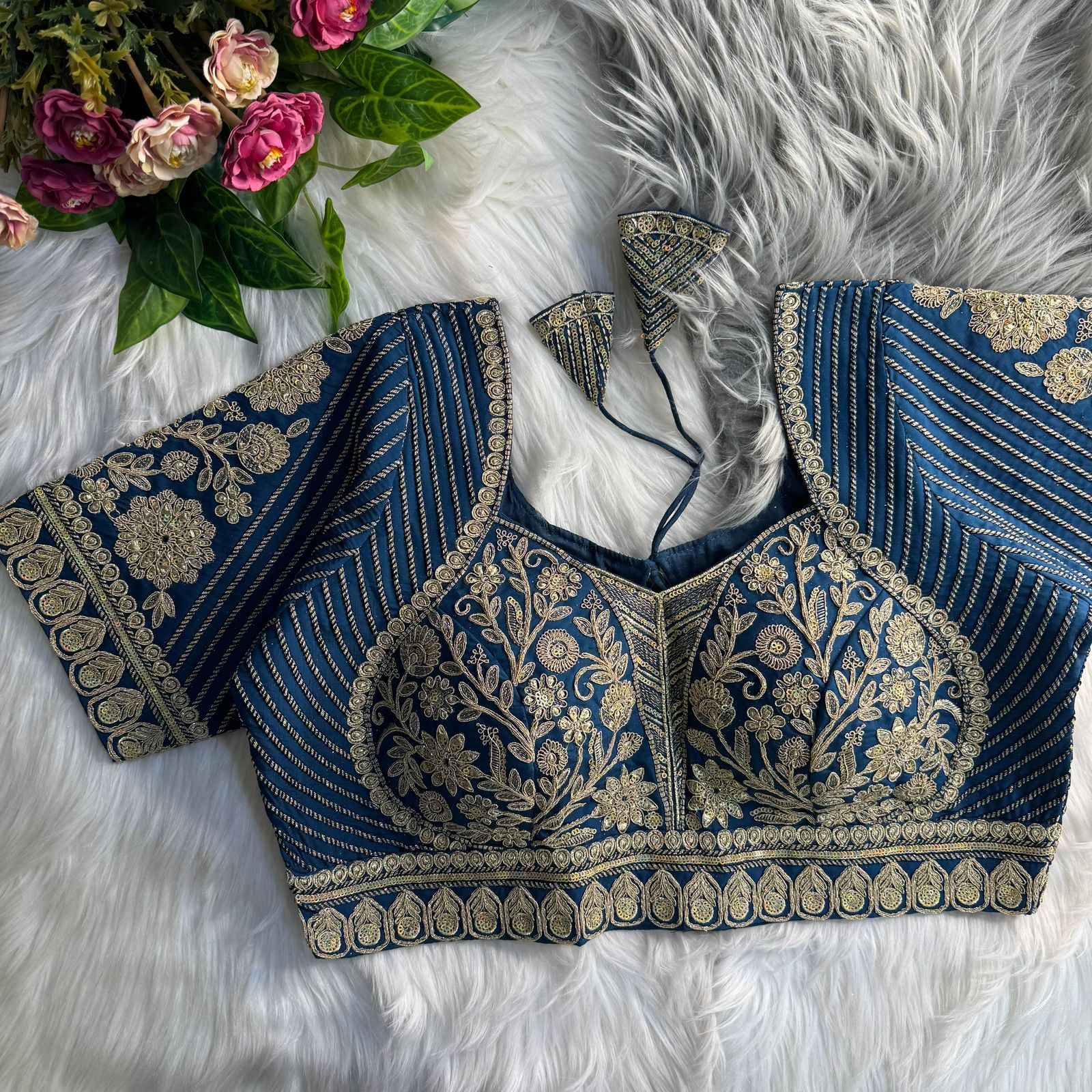 HEAVY PURE ITALIAN SILK MADHUBALA STYLE BRIDAL BLOUSE AT WHOLESALE PRICE