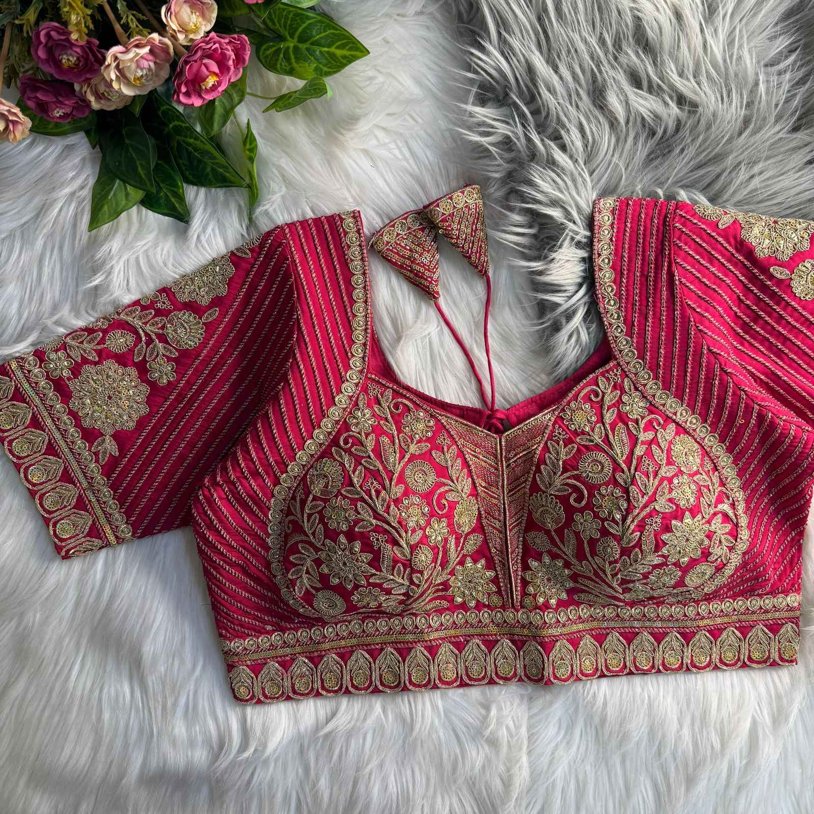 HEAVY PURE ITALIAN SILK MADHUBALA STYLE BRIDAL BLOUSE AT WHOLESALE PRICE