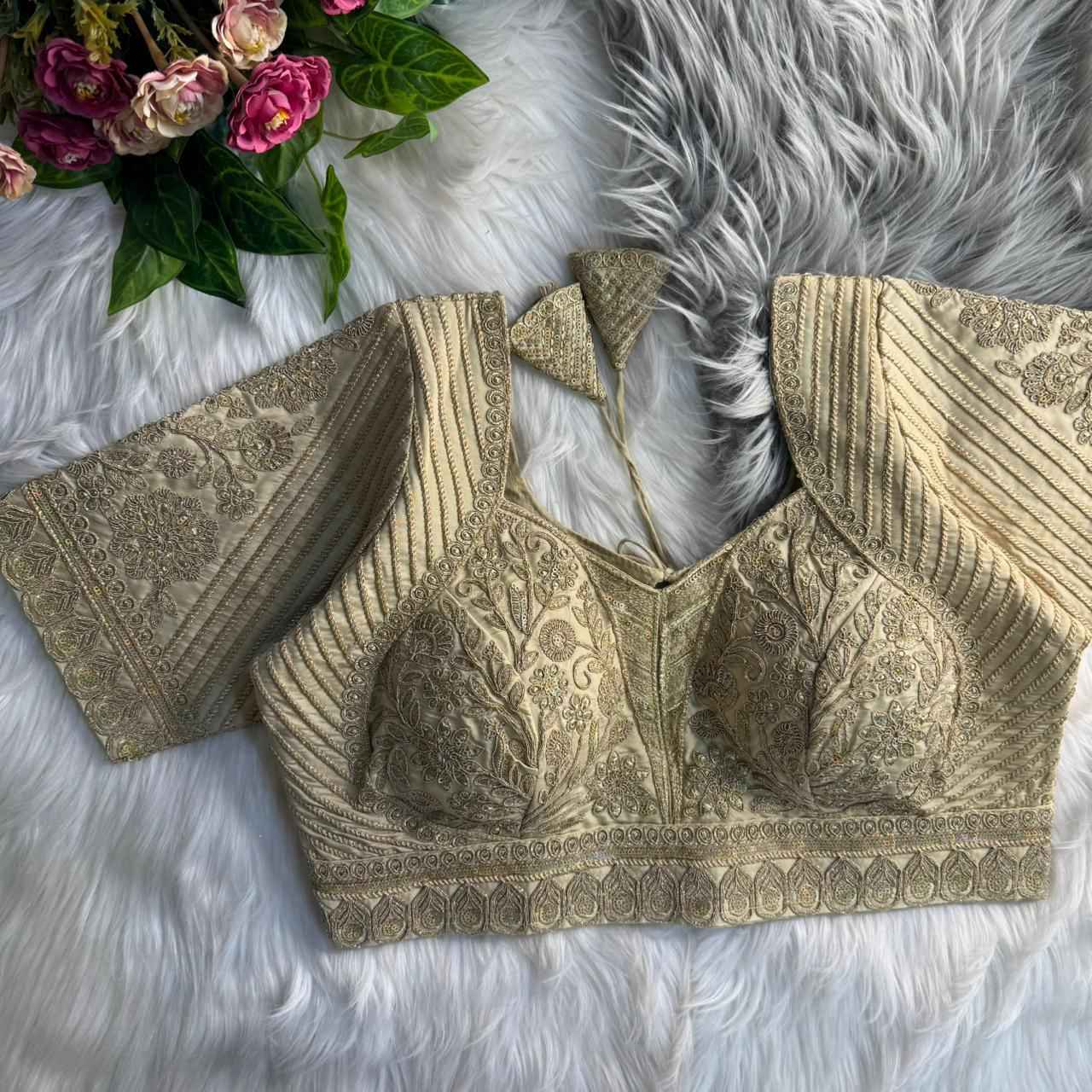 HEAVY PURE ITALIAN SILK MADHUBALA STYLE BRIDAL BLOUSE AT WHOLESALE PRICE