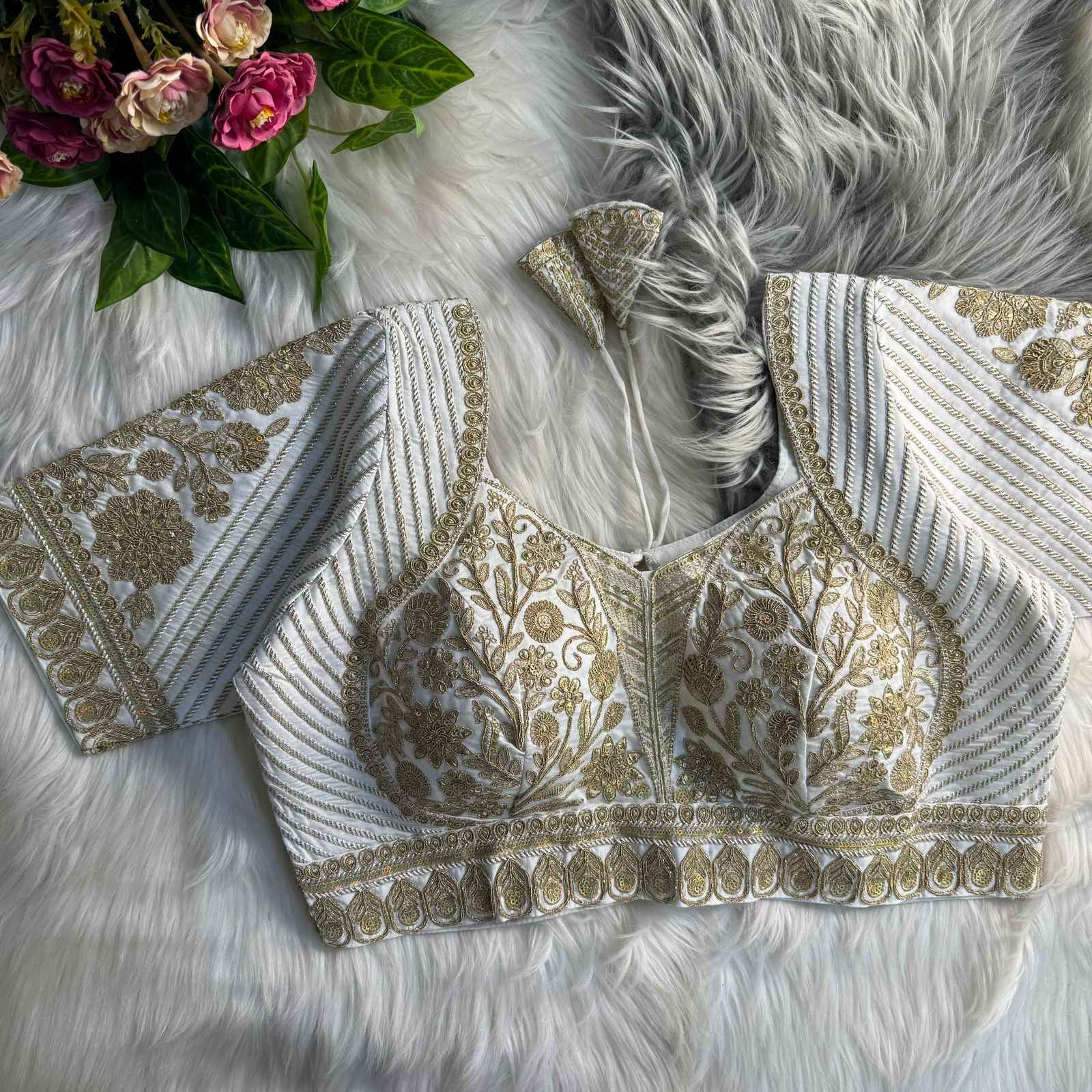 HEAVY PURE ITALIAN SILK MADHUBALA STYLE BRIDAL BLOUSE AT WHOLESALE PRICE