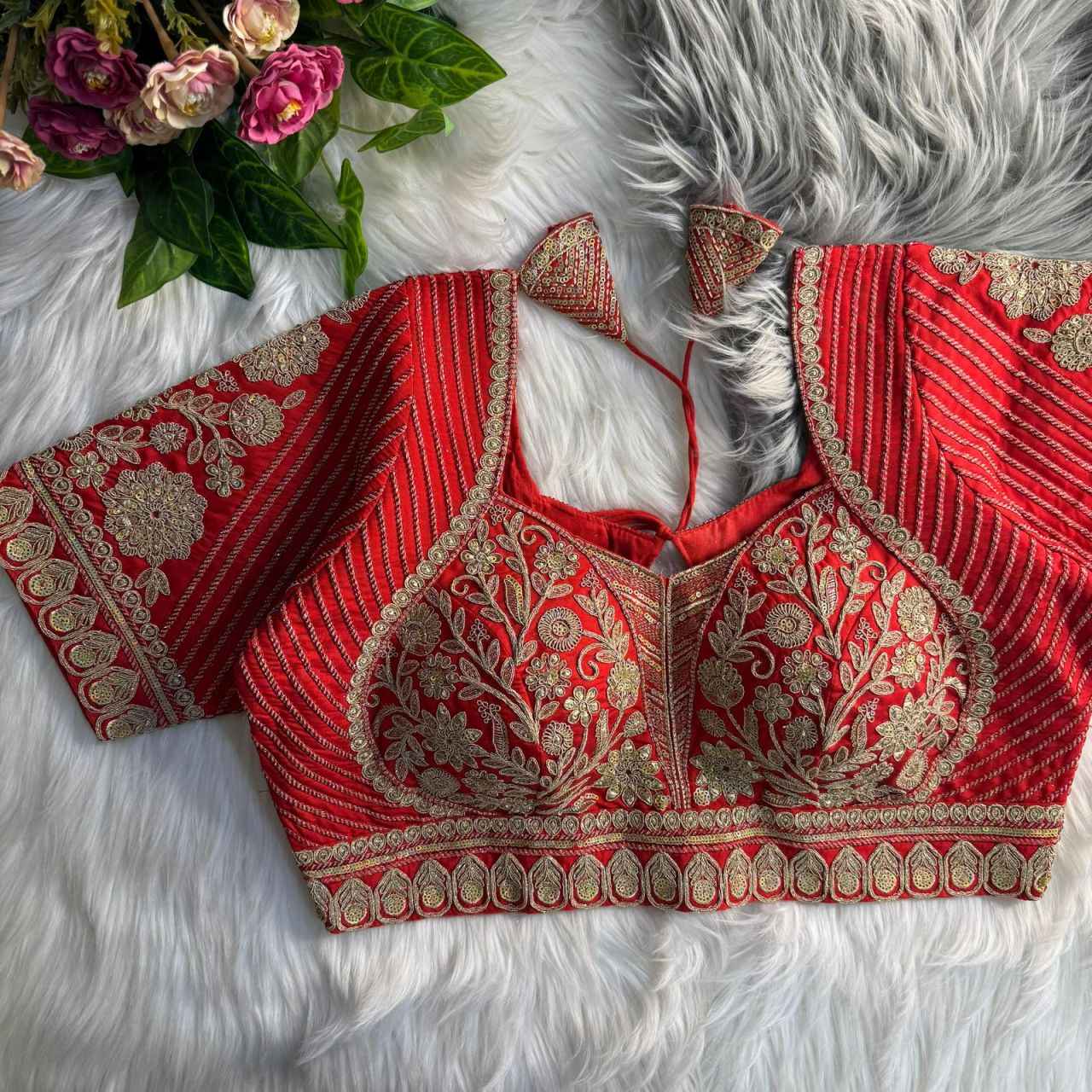 HEAVY PURE ITALIAN SILK MADHUBALA STYLE BRIDAL BLOUSE AT WHOLESALE PRICE