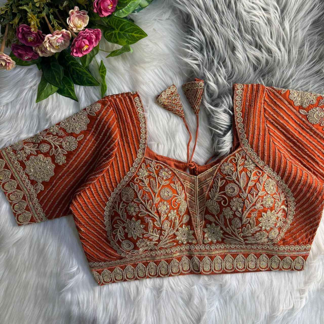 HEAVY PURE ITALIAN SILK MADHUBALA STYLE BRIDAL BLOUSE AT WHOLESALE PRICE