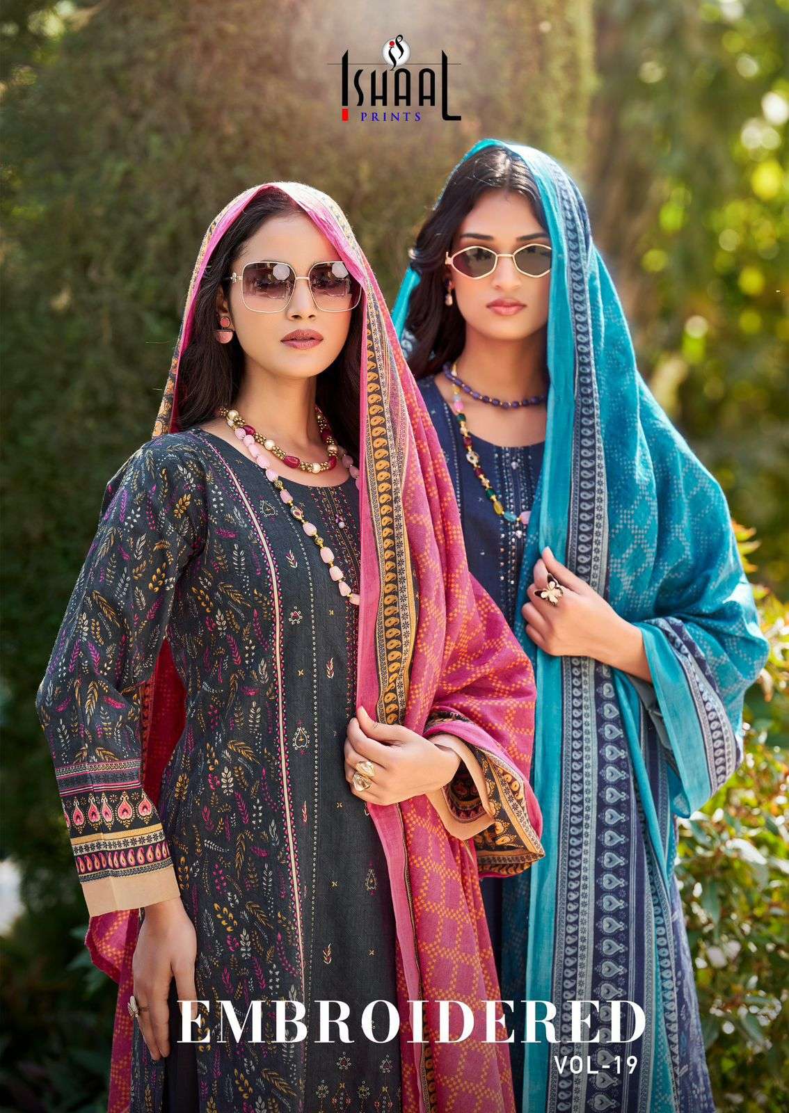 ISHAAL EMBROIDERED VOL-19 PURE LAWN EMBROIDERED DRESS MATERIAL AT WHOLESALE PRICE