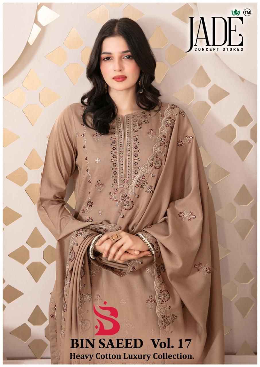 JADE BIN SAEED VOL-17 HEAVY LAWN COTTON DRESS MATERIAL AT WHOLESALE PRICE