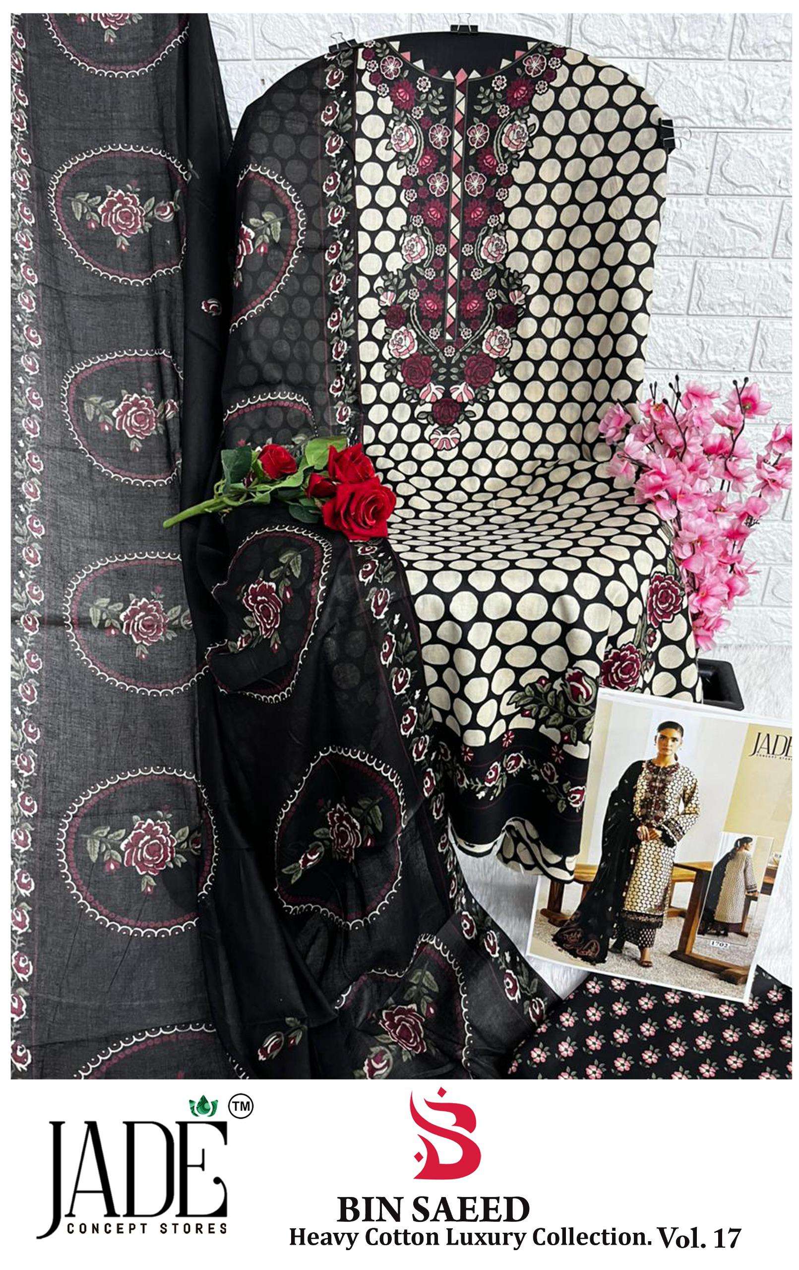 JADE BIN SAEED VOL-17 HEAVY LAWN COTTON DRESS MATERIAL AT WHOLESALE PRICE