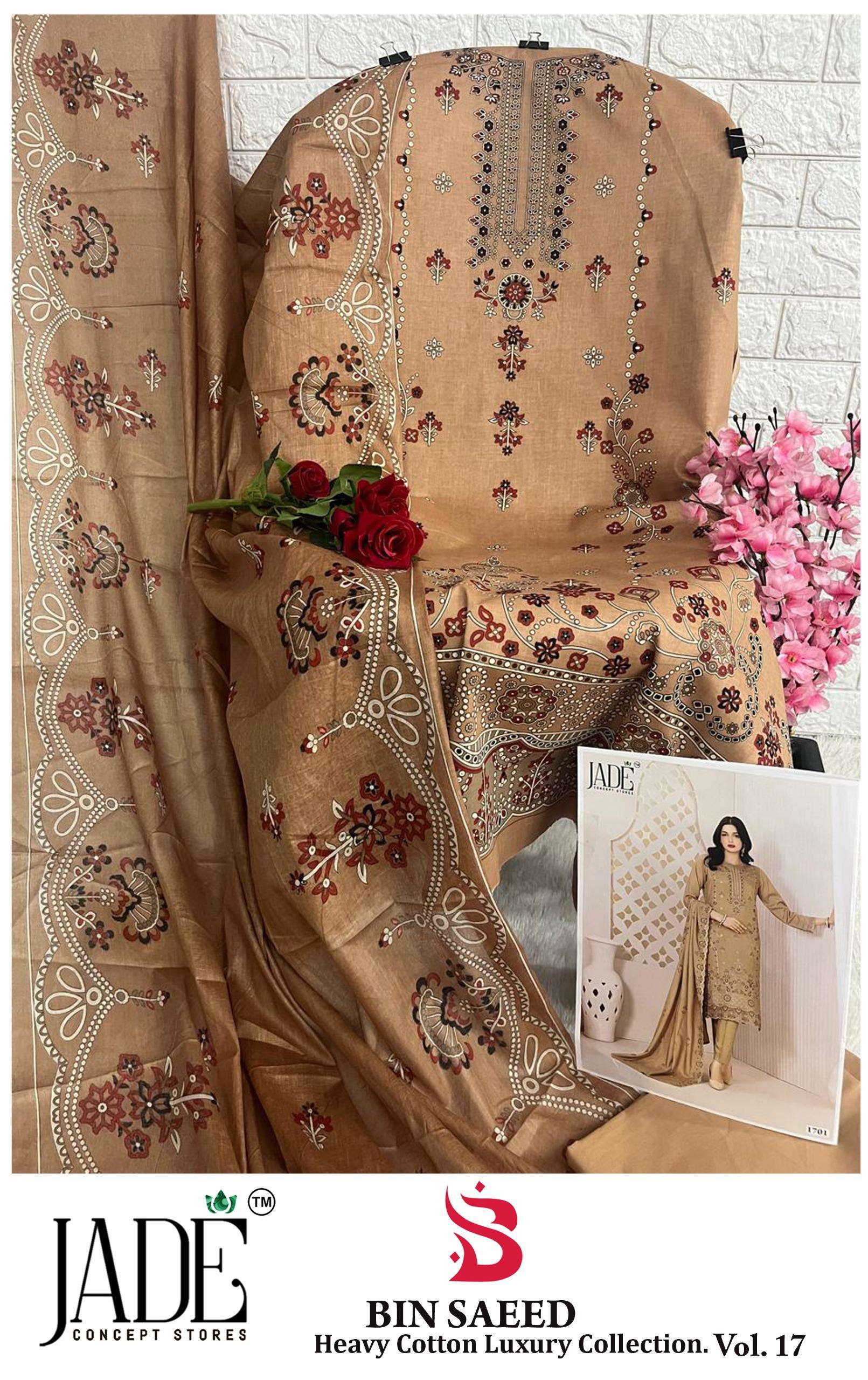 JADE BIN SAEED VOL-17 HEAVY LAWN COTTON DRESS MATERIAL AT WHOLESALE PRICE