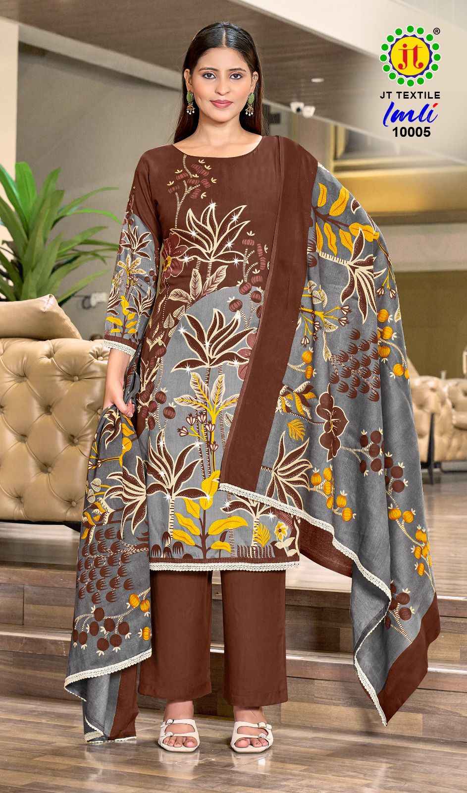 JT IMLI VOL-10 RAYON FABRIC WITH GOLD PRINT DRESS MATERIAL AT WHOLESALE PRICE