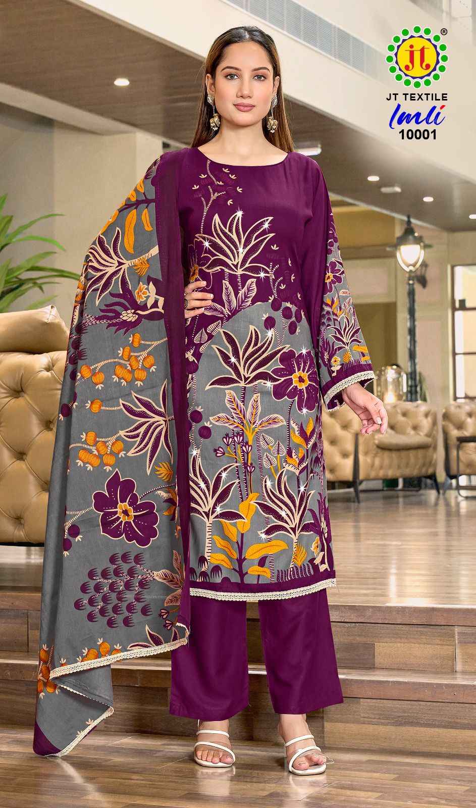 JT IMLI VOL-10 RAYON FABRIC WITH GOLD PRINT DRESS MATERIAL AT WHOLESALE PRICE