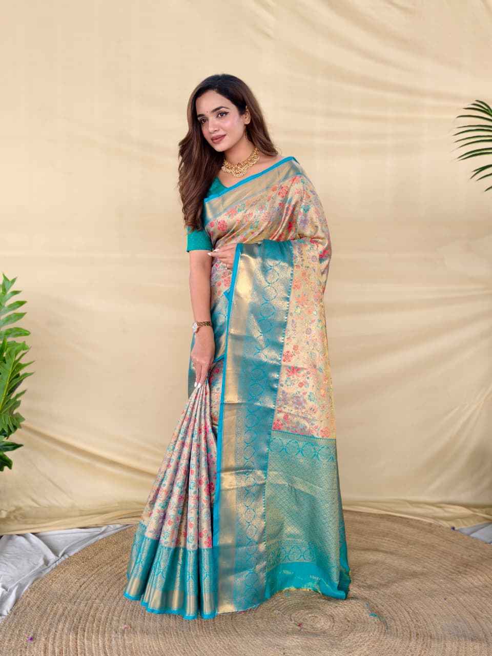 KANCHIPURAM SILK GOLDEN ZARI WEAVING DESIGNER SAREE AT WHOLESALE PRICE
