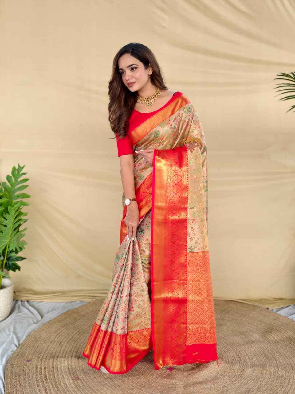 KANCHIPURAM SILK GOLDEN ZARI WEAVING DESIGNER SAREE AT WHOLESALE PRICE