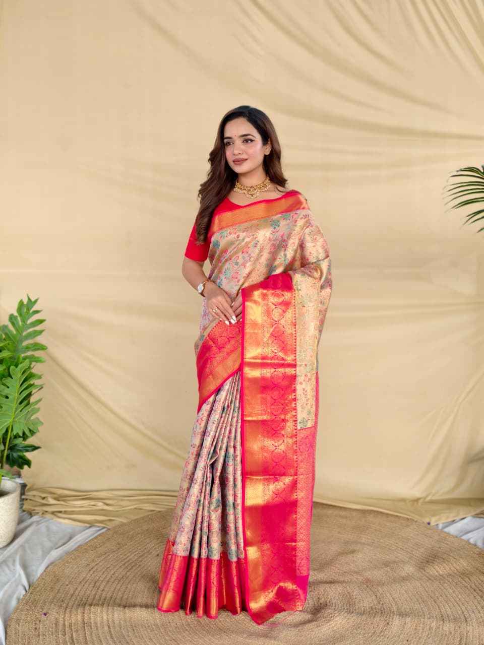 KANCHIPURAM SILK GOLDEN ZARI WEAVING DESIGNER SAREE AT WHOLESALE PRICE