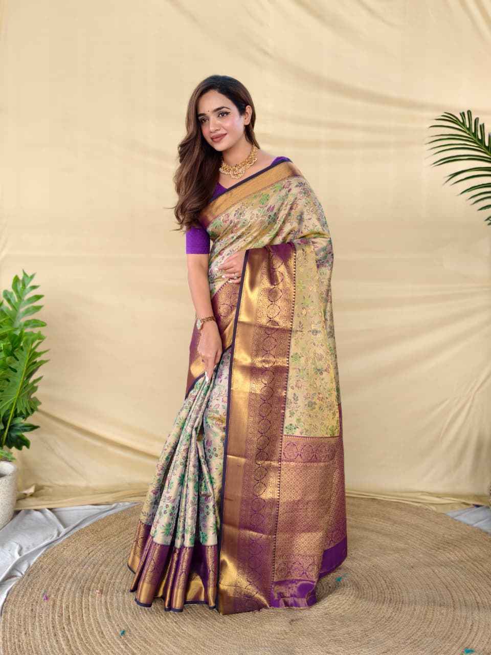 KANCHIPURAM SILK GOLDEN ZARI WEAVING DESIGNER SAREE AT WHOLESALE PRICE
