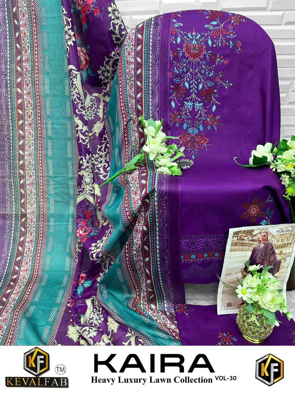 KEVAL FAB KAIRA VOL-30 HEAVY LAWN COTTON PRINTED DRESS MATERIAL AT WHOLESALE PRICE 