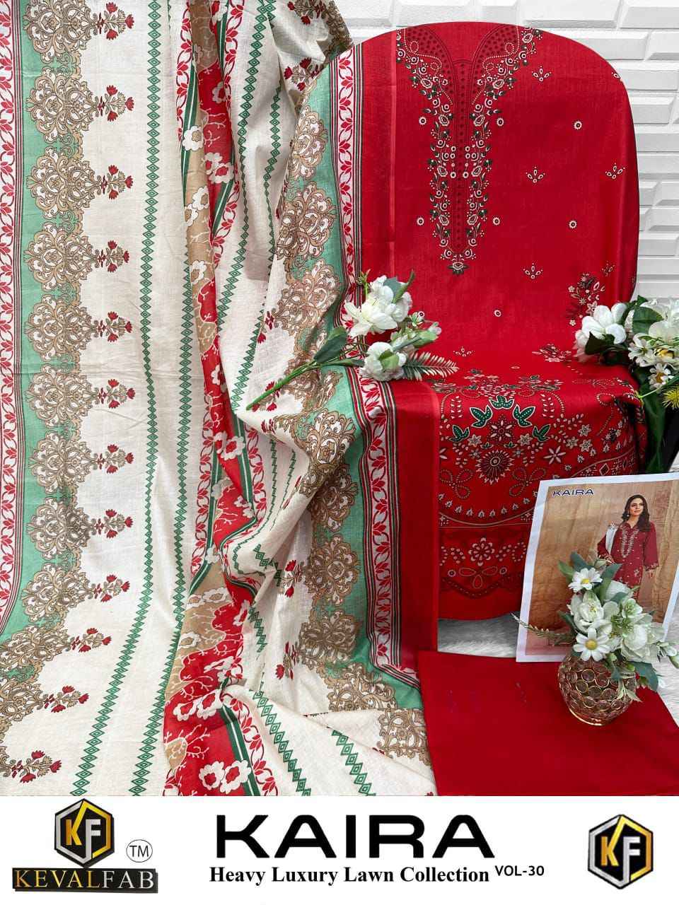 KEVAL FAB KAIRA VOL-30 HEAVY LAWN COTTON PRINTED DRESS MATERIAL AT WHOLESALE PRICE 