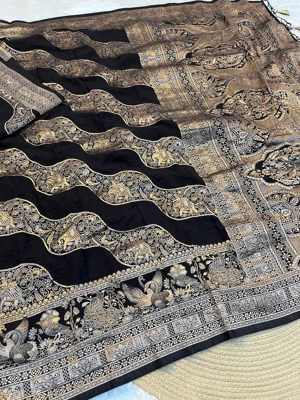 KHADI CREPE SILK GOLDEN ZAR WEAVING SAREE AT WHOLESALE PRICE