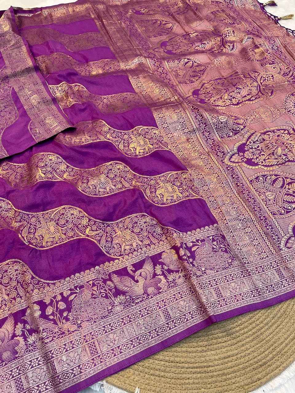 KHADI CREPE SILK GOLDEN ZAR WEAVING SAREE AT WHOLESALE PRICE
