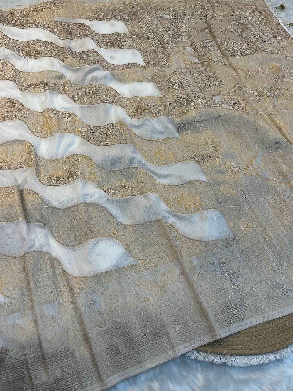 KHADI CREPE SILK GOLDEN ZAR WEAVING SAREE AT WHOLESALE PRICE