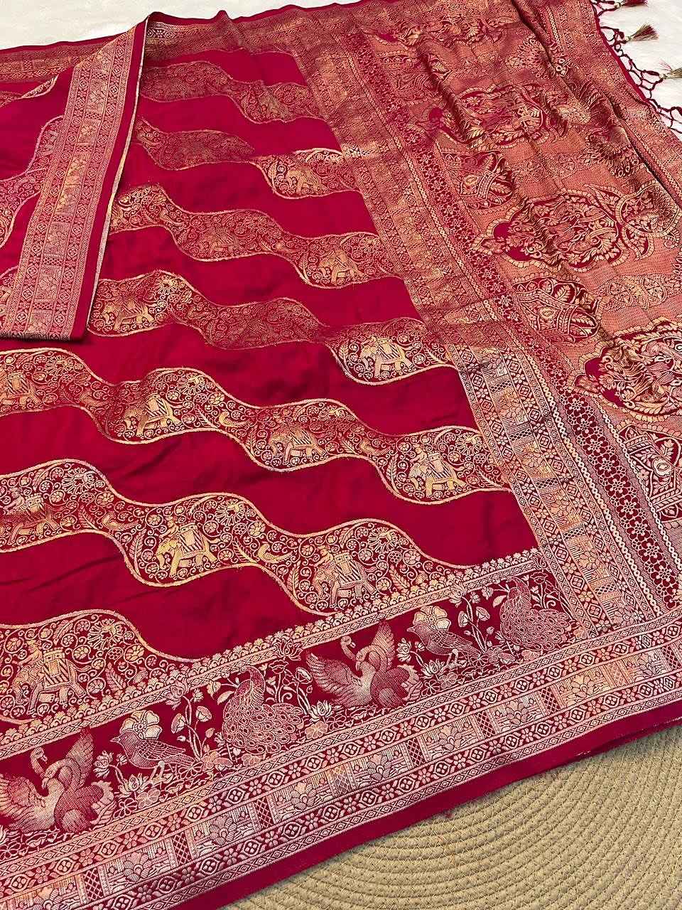 KHADI CREPE SILK GOLDEN ZAR WEAVING SAREE AT WHOLESALE PRICE