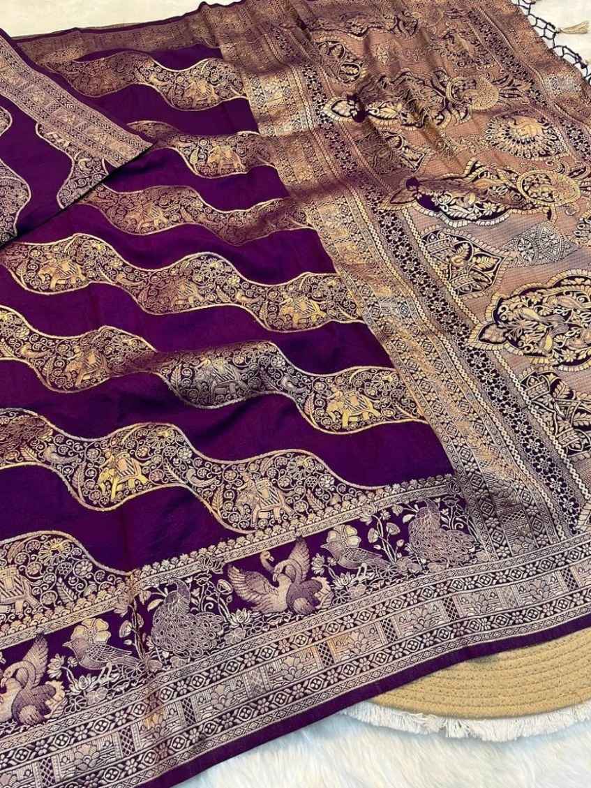 KHADI CREPE SILK GOLDEN ZAR WEAVING SAREE AT WHOLESALE PRICE