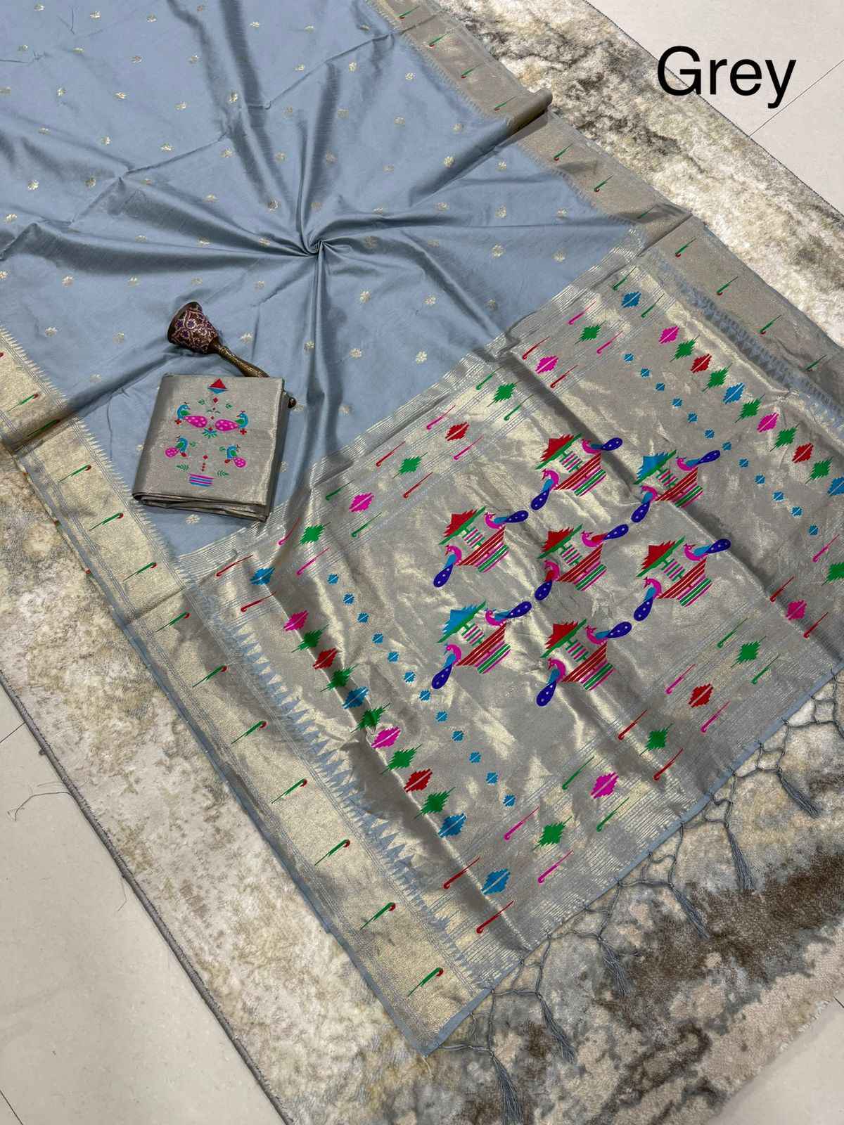 KHADI RAW SILK MUNIYA PAITHANI RICH ZARI WEAVING SAREE 2 AT WHOLESALE PRICE  