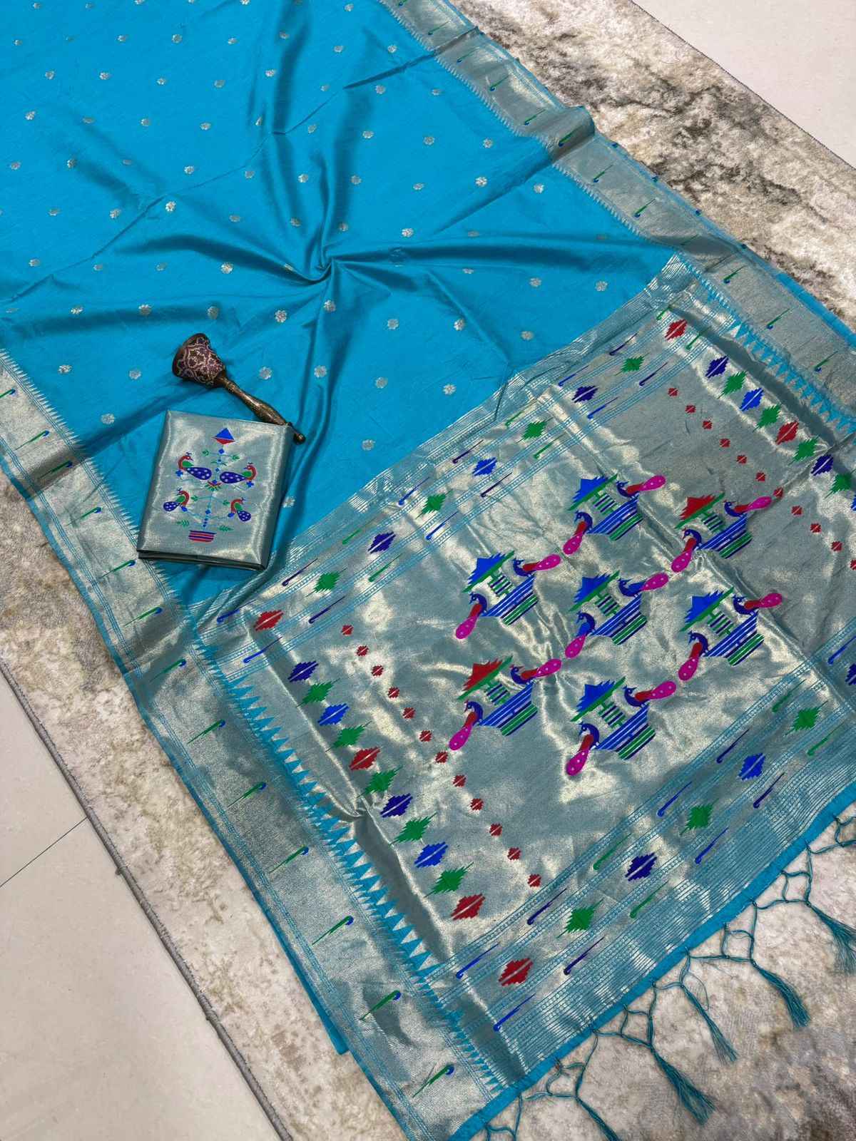 KHADI RAW SILK MUNIYA PAITHANI RICH ZARI WEAVING SAREE 2 AT WHOLESALE PRICE  