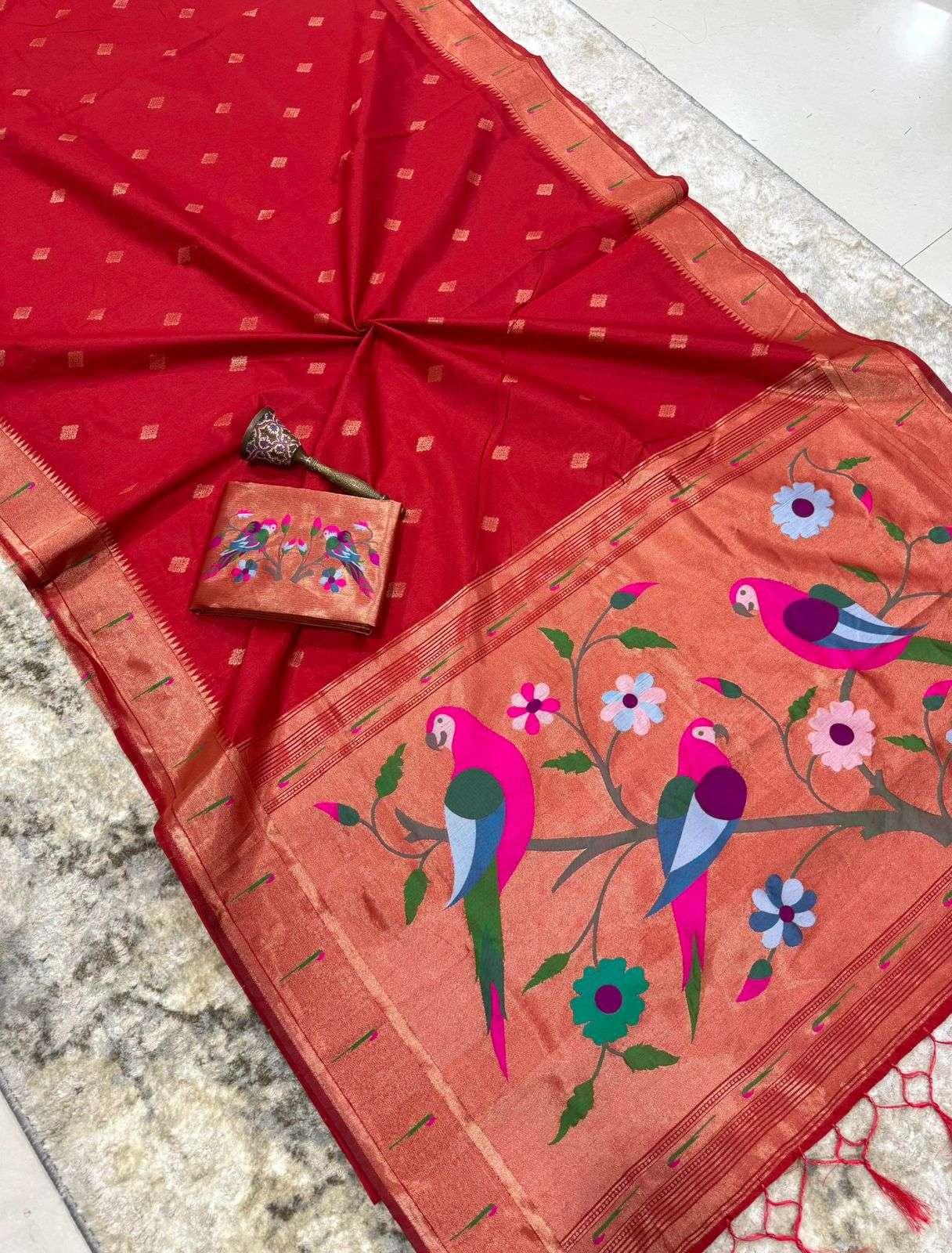 KHADI RAW SILK MUNIYA PAITHANI RICH ZARI WEAVING SAREE 3 AT WHOLESALE PRICE  