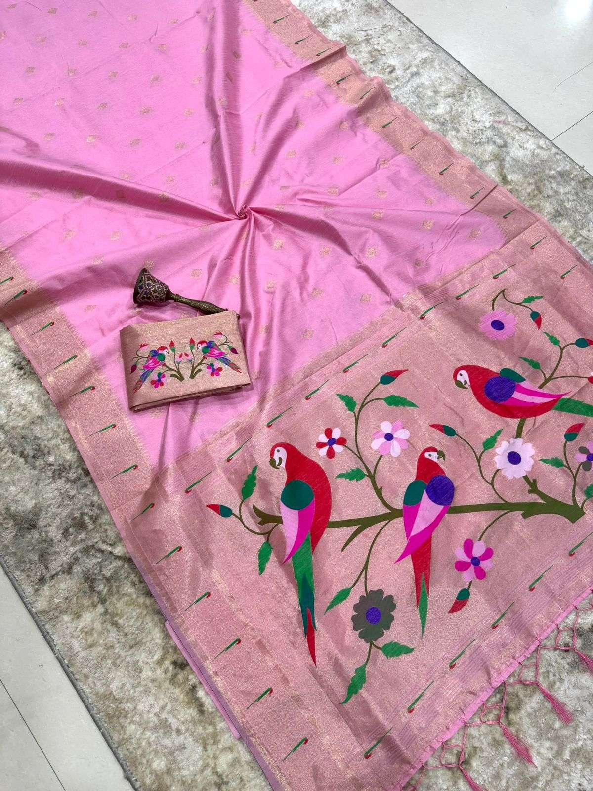 KHADI RAW SILK MUNIYA PAITHANI RICH ZARI WEAVING SAREE 3 AT WHOLESALE PRICE  