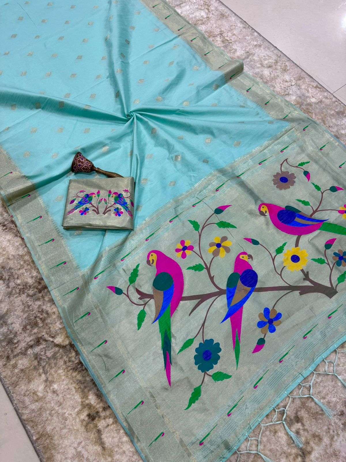 KHADI RAW SILK MUNIYA PAITHANI RICH ZARI WEAVING SAREE 3 AT WHOLESALE PRICE  