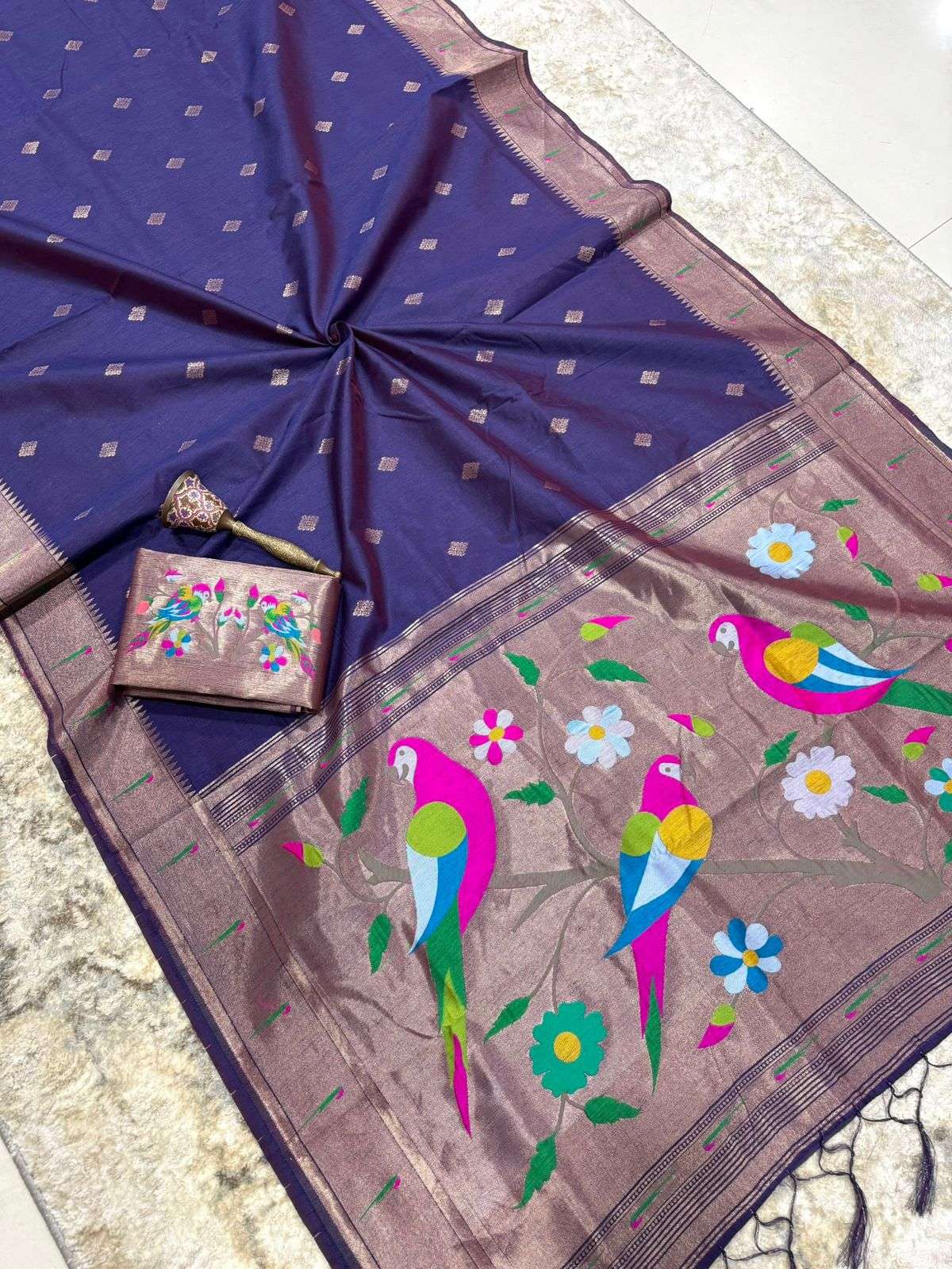 KHADI RAW SILK MUNIYA PAITHANI RICH ZARI WEAVING SAREE 3 AT WHOLESALE PRICE  
