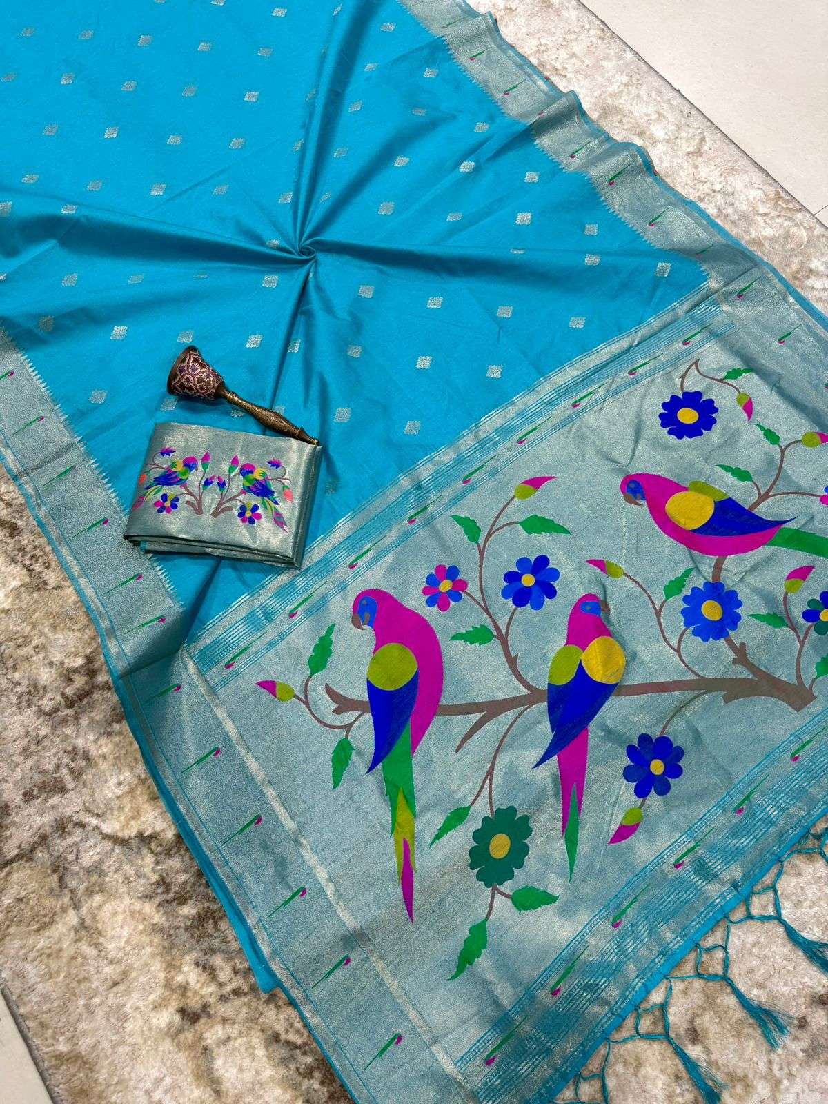 KHADI RAW SILK MUNIYA PAITHANI RICH ZARI WEAVING SAREE 3 AT WHOLESALE PRICE  