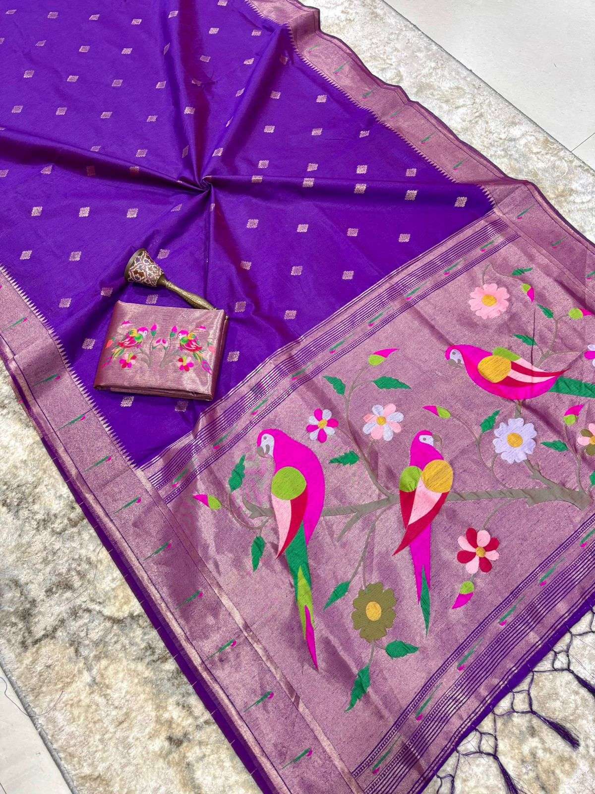 KHADI RAW SILK MUNIYA PAITHANI RICH ZARI WEAVING SAREE 3 AT WHOLESALE PRICE  