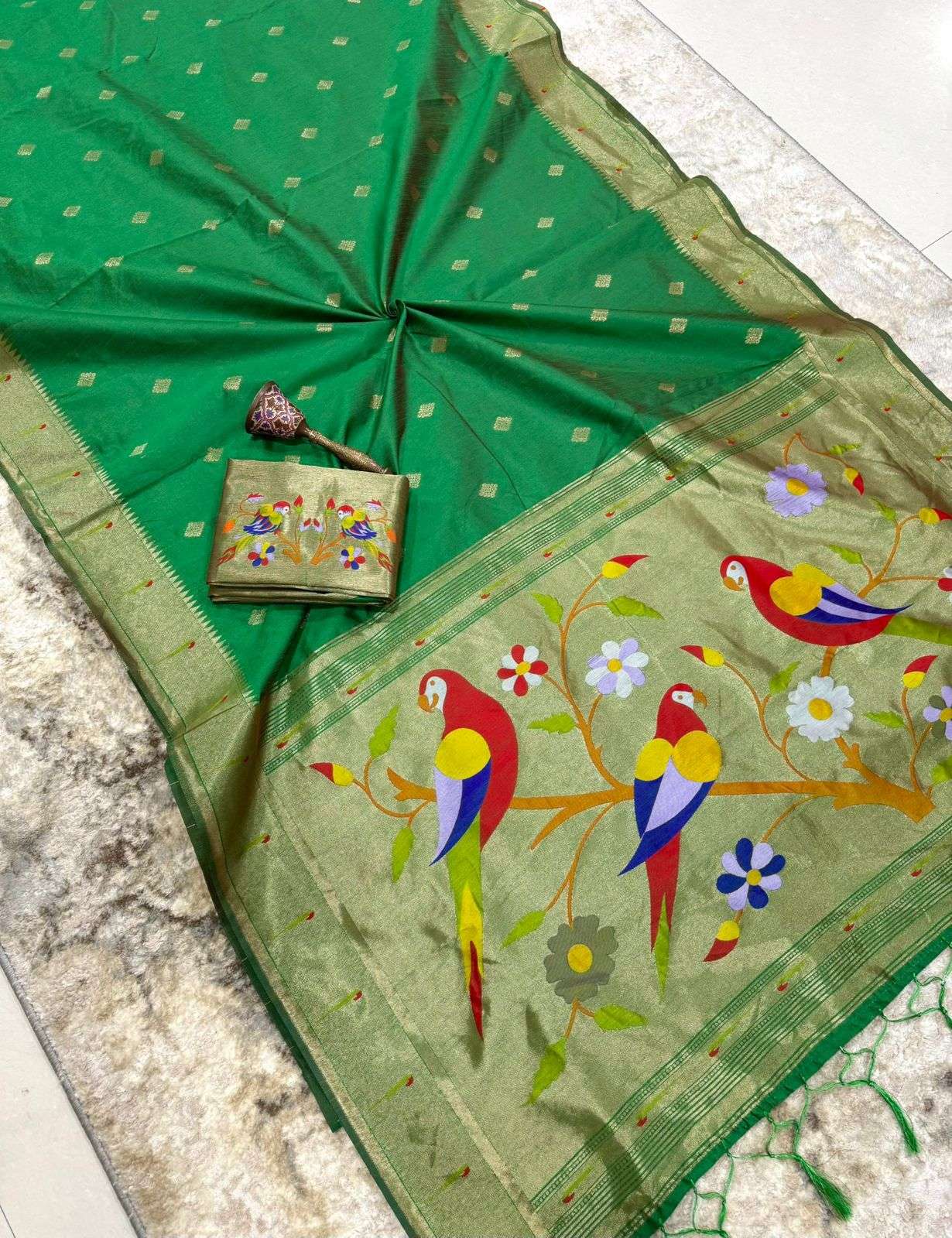 KHADI RAW SILK MUNIYA PAITHANI RICH ZARI WEAVING SAREE 3 AT WHOLESALE PRICE  