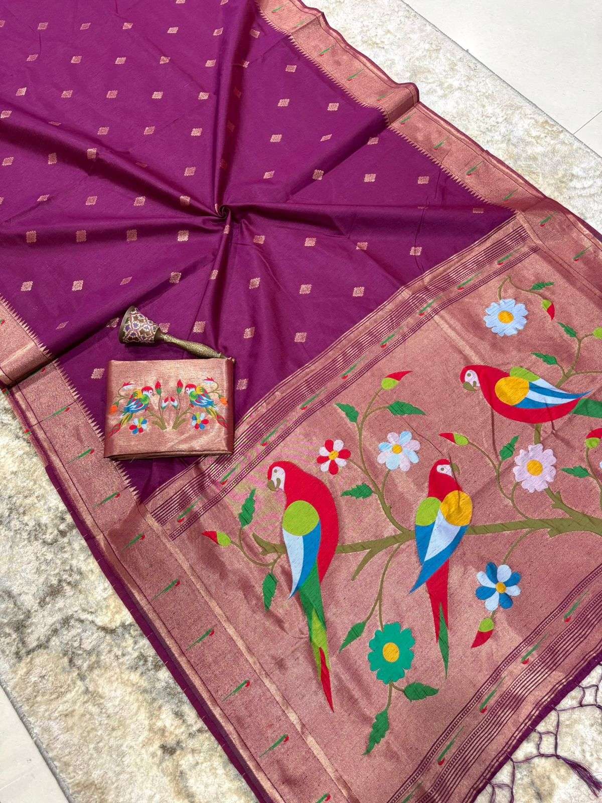 KHADI RAW SILK MUNIYA PAITHANI RICH ZARI WEAVING SAREE 3 AT WHOLESALE PRICE  
