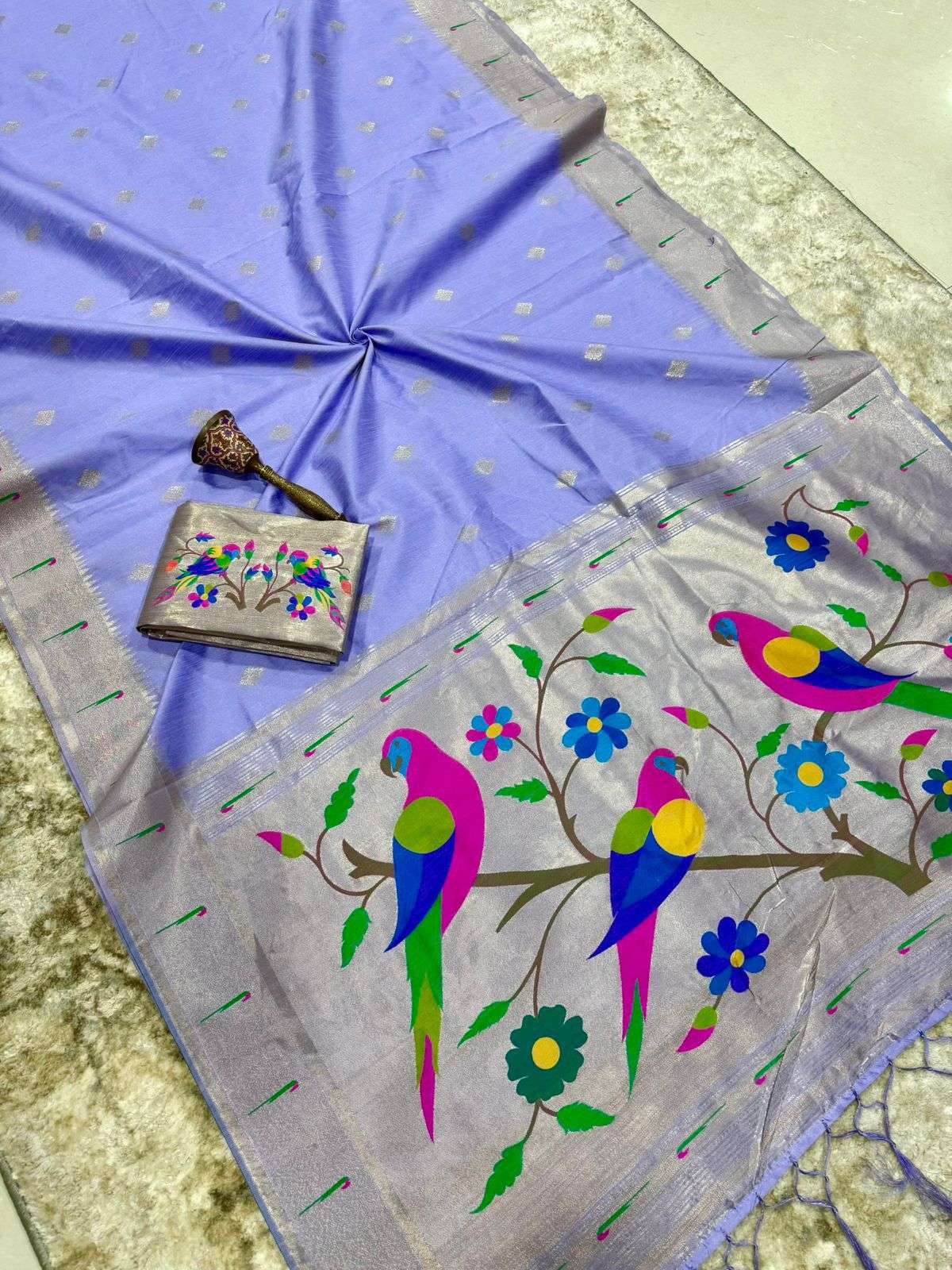 KHADI RAW SILK MUNIYA PAITHANI RICH ZARI WEAVING SAREE 3 AT WHOLESALE PRICE  