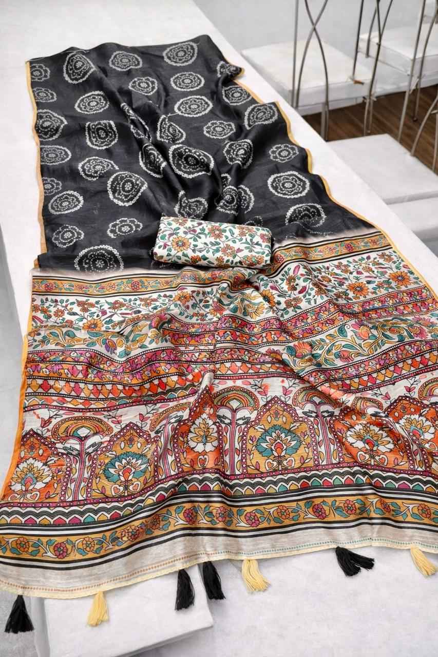 LINEN DIGITAL PRINT WITH KALAMKARI BANDHANI PRINT SAREE AT WHOLESALE PRICE