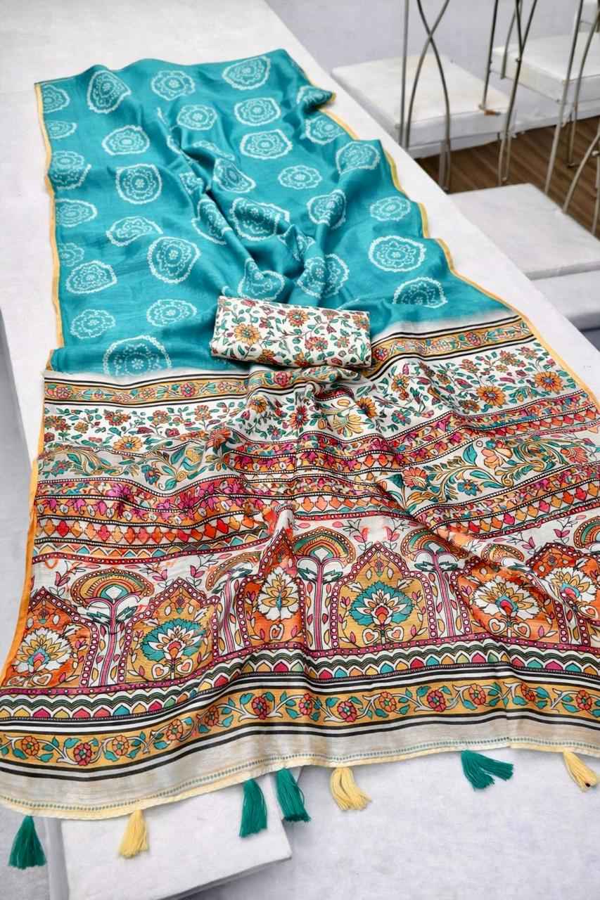 LINEN DIGITAL PRINT WITH KALAMKARI BANDHANI PRINT SAREE AT WHOLESALE PRICE
