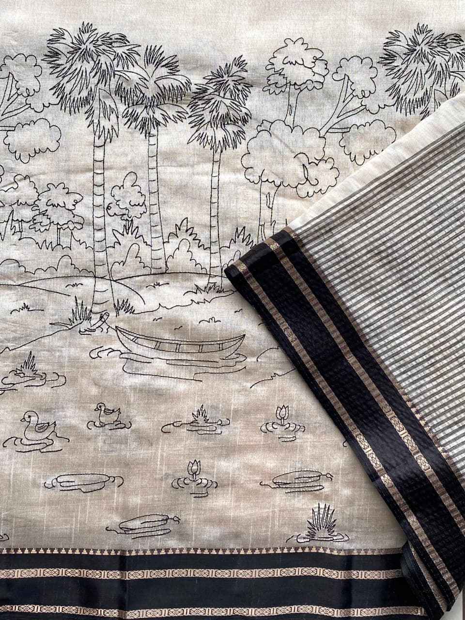 OFF-WHITE HANDLOOM COTTON SILK KALAMKARI WOVEN SAREE AT WHOLESALE PRICE