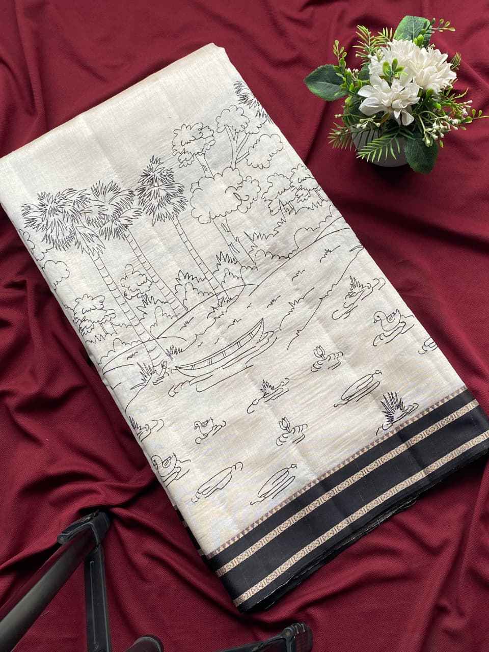 OFF-WHITE HANDLOOM COTTON SILK KALAMKARI WOVEN SAREE AT WHOLESALE PRICE