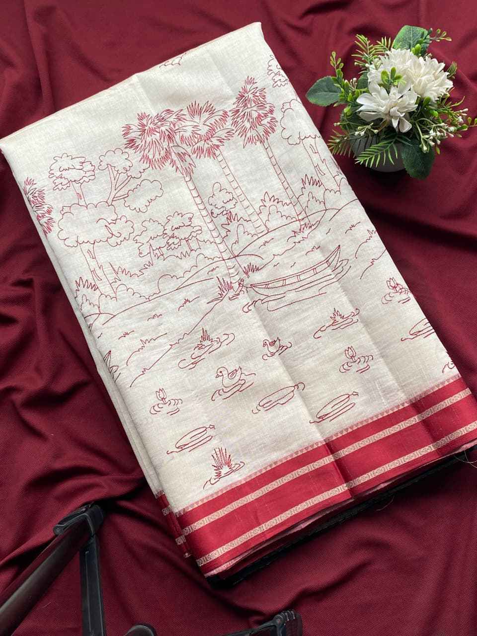 OFF-WHITE HANDLOOM COTTON SILK KALAMKARI WOVEN SAREE AT WHOLESALE PRICE