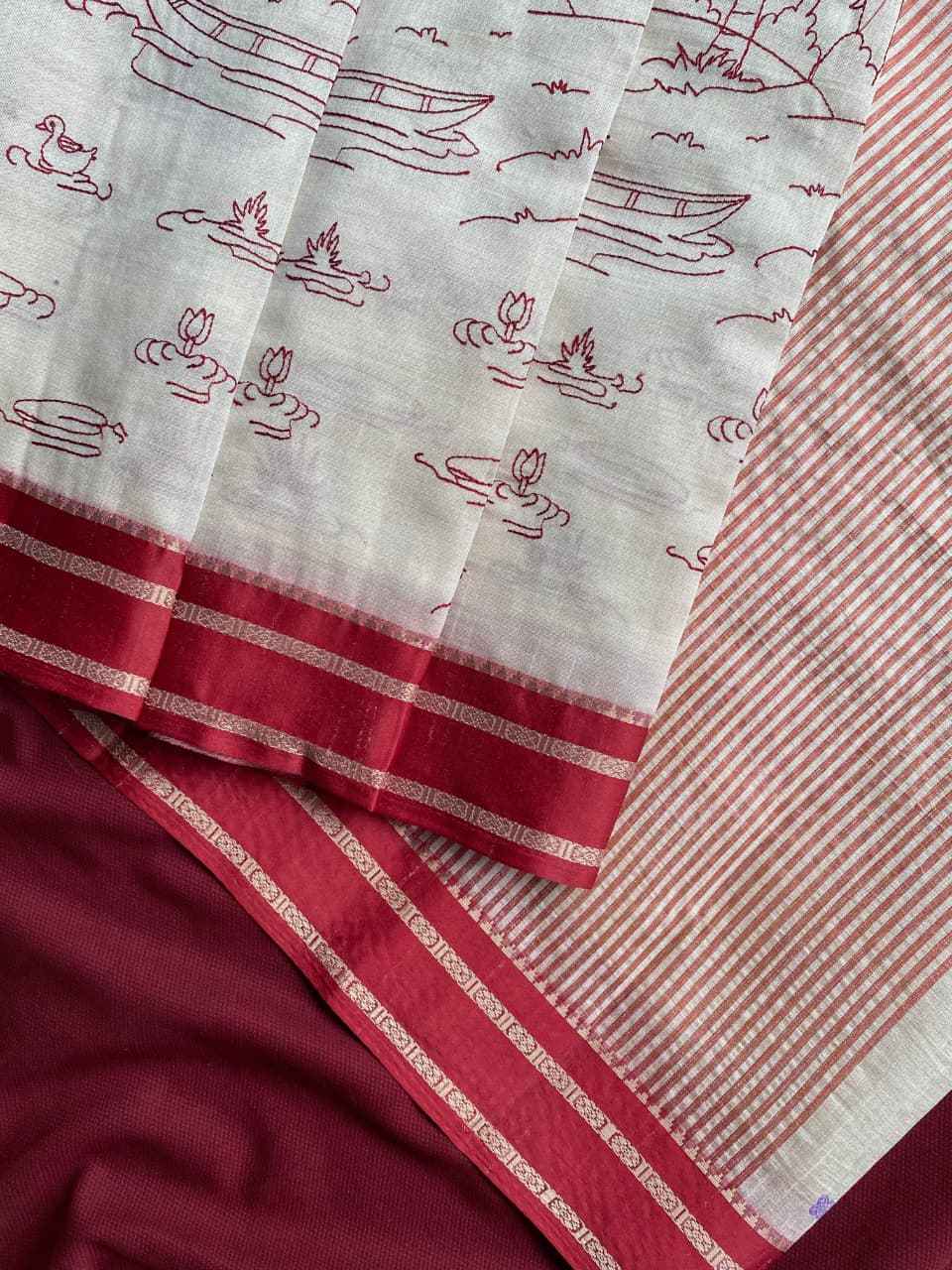 OFF-WHITE HANDLOOM COTTON SILK KALAMKARI WOVEN SAREE AT WHOLESALE PRICE