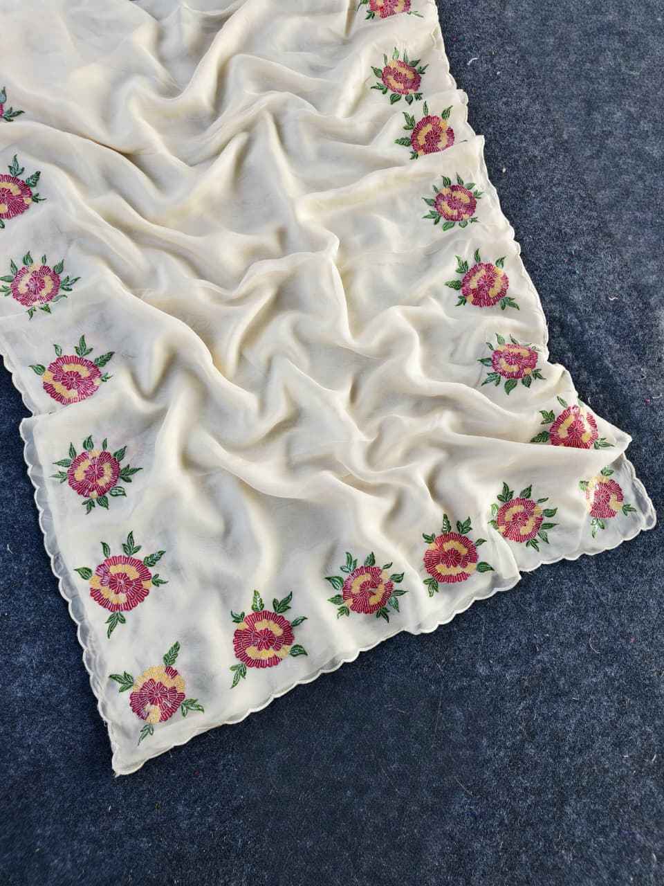 PURE ORGANZA FLORAL EMBROIDERY WORK SAREE AT WHOLESALE PRICE