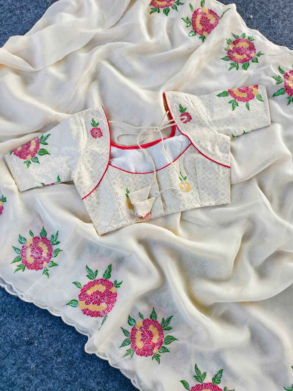 PURE ORGANZA FLORAL EMBROIDERY WORK SAREE AT WHOLESALE PRICE