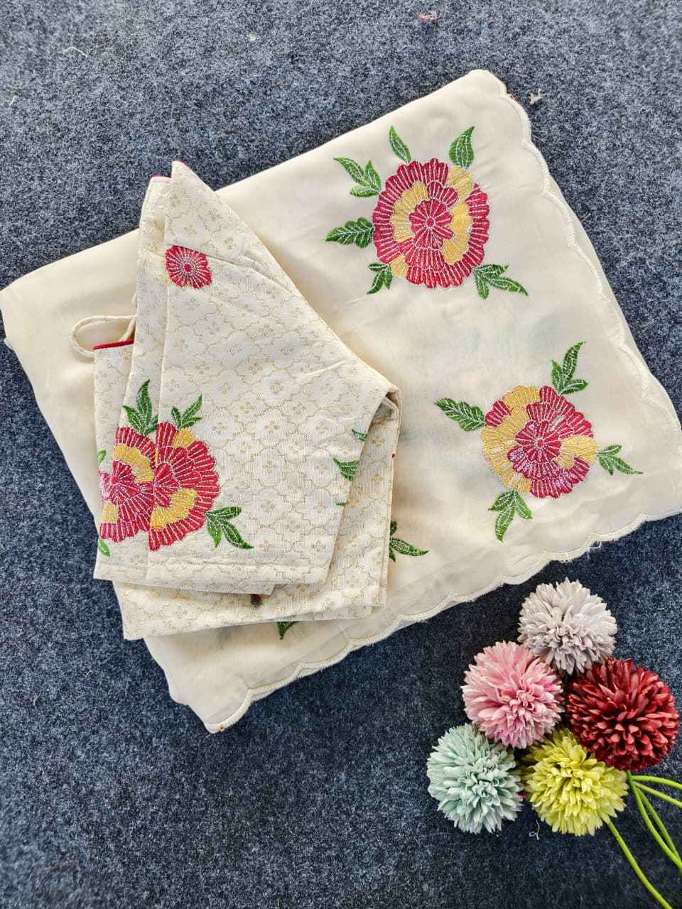 PURE ORGANZA FLORAL EMBROIDERY WORK SAREE AT WHOLESALE PRICE