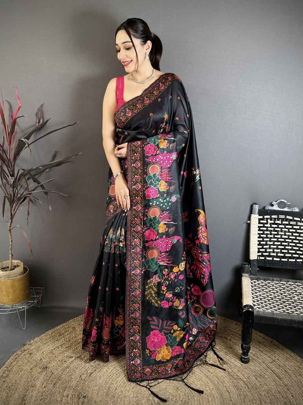 PASHMINA SILK MEENAKARI KASHMIRI WEAVES SAREE AT WHOLESALE PRICE