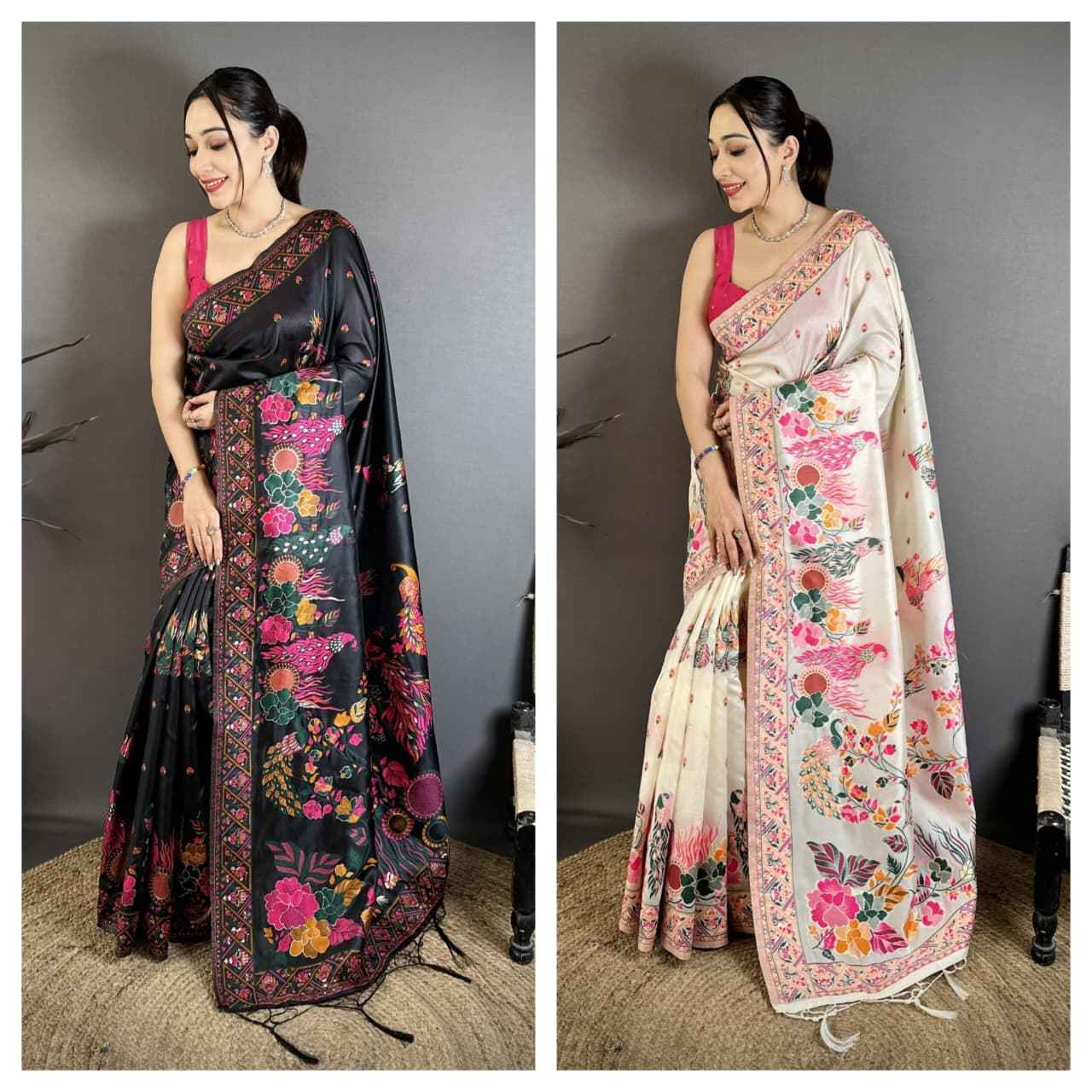 PASHMINA SILK MEENAKARI KASHMIRI WEAVES SAREE AT WHOLESALE PRICE