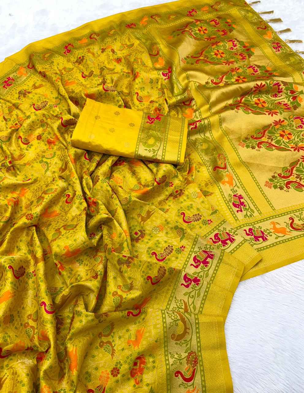 PURE SOFT RAJWADI PASHMINA PAITHANI STYLE SILK WEAVING SAREE AT WHOLESALE PRICE