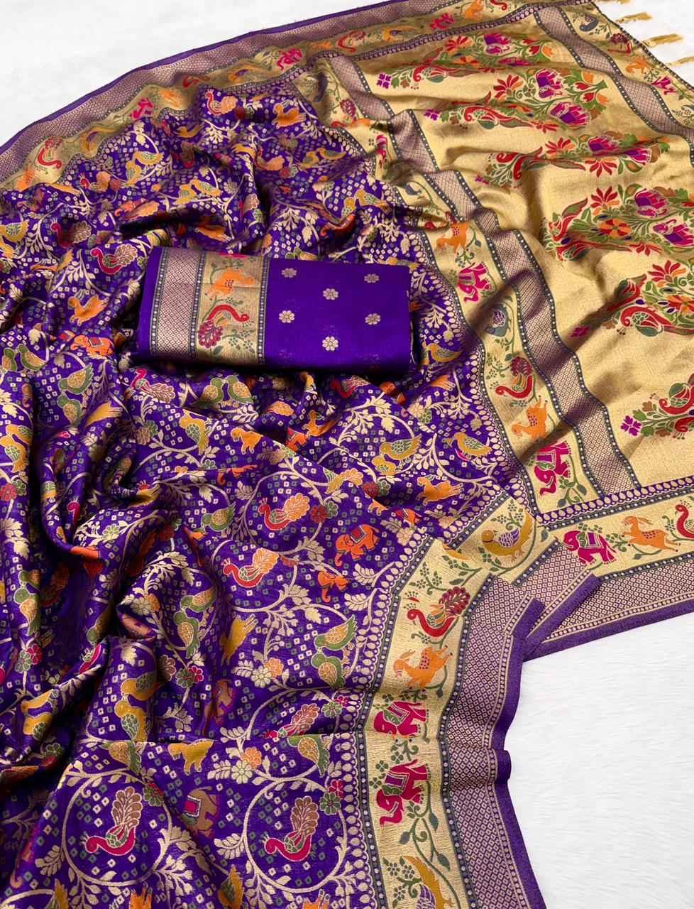 PURE SOFT RAJWADI PASHMINA PAITHANI STYLE SILK WEAVING SAREE AT WHOLESALE PRICE