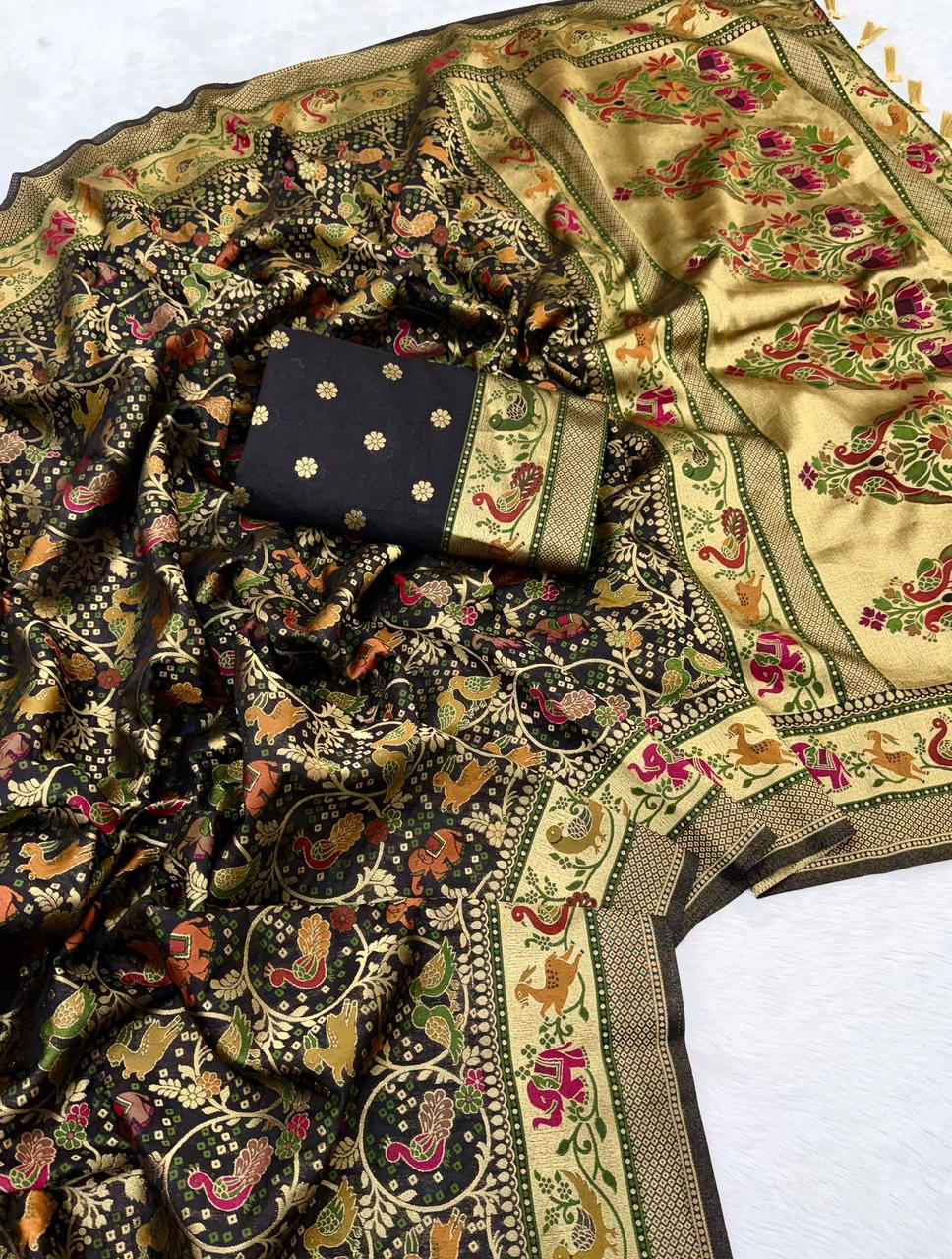 PURE SOFT RAJWADI PASHMINA PAITHANI STYLE SILK WEAVING SAREE AT WHOLESALE PRICE