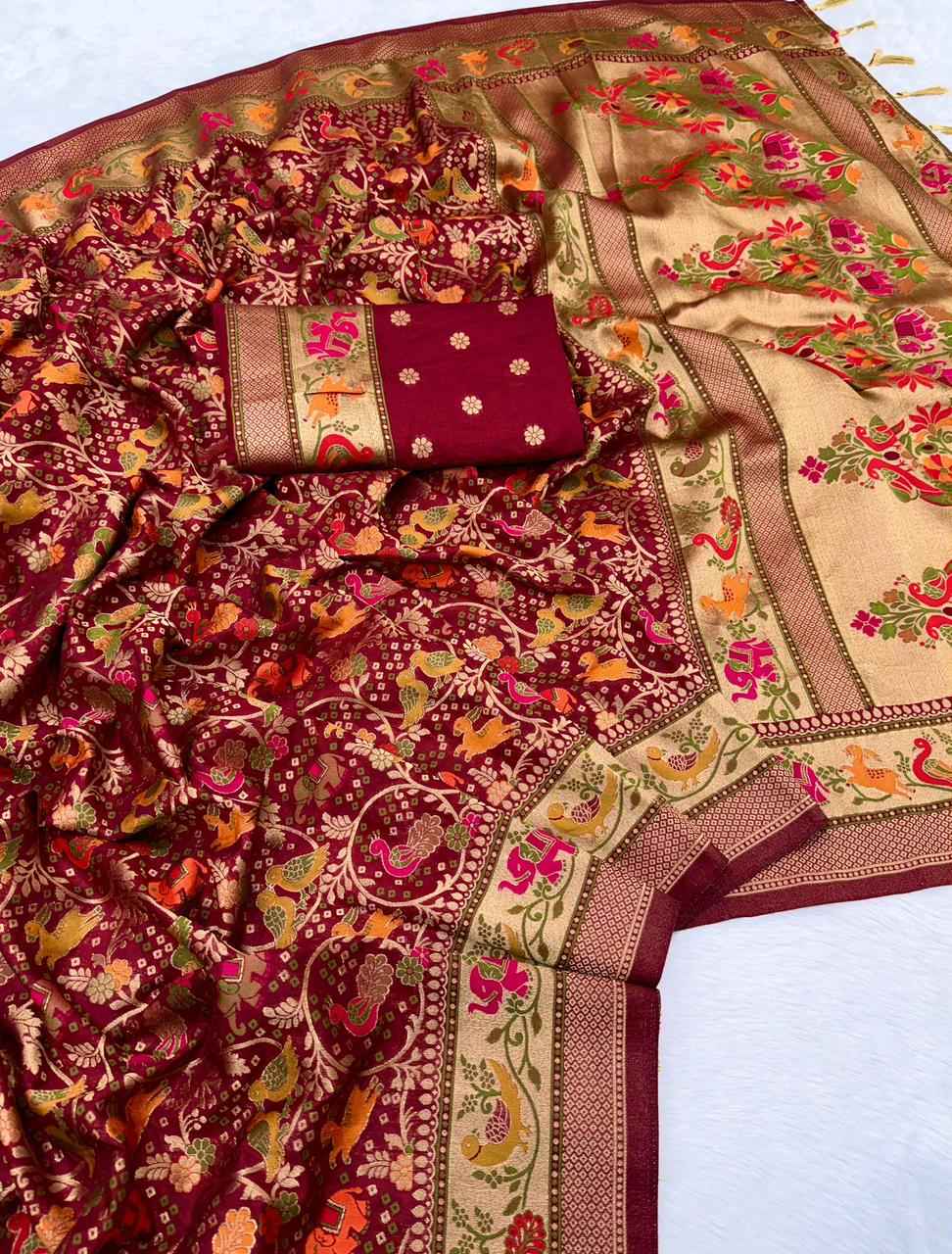 PURE SOFT RAJWADI PASHMINA PAITHANI STYLE SILK WEAVING SAREE AT WHOLESALE PRICE